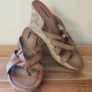 UNR8ED Brown Criss Cross Thong Cork Wedge Sandals - Sz. 9